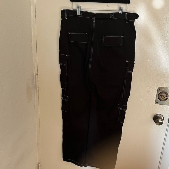 Black Cargo Pants with White Stitching. Grunge, Goth, Utility - Picture 2 of 4